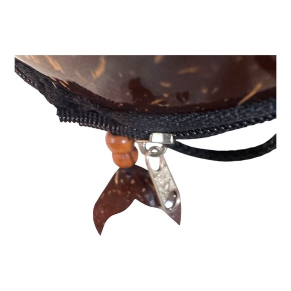 Handcrafted Carved Sea Turtle Coconut Shell Crossbody Purse Tropical Lei Flower - Picture 10 of 15